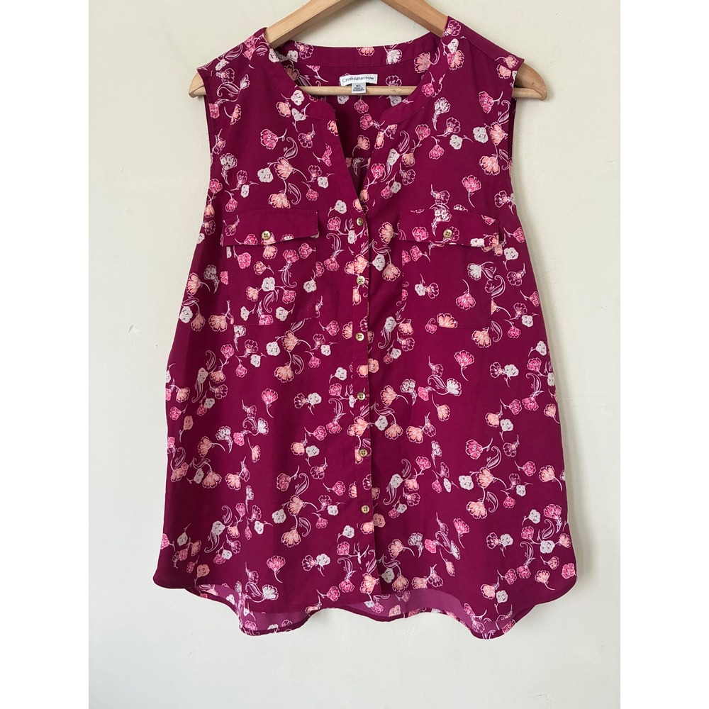 Croft & Barrow XL Sleeveless Floral Button Down Blouse Berry Purple Cottage
